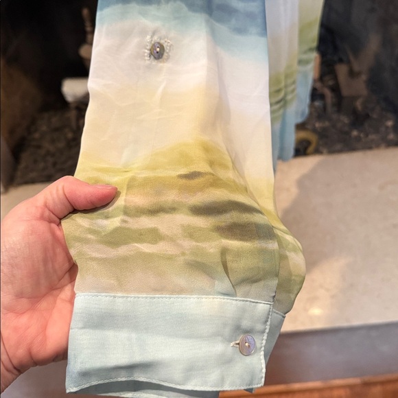 Chico's Multicolor Sheer Button-Up Blouse Size XL - Picture 6 of 7